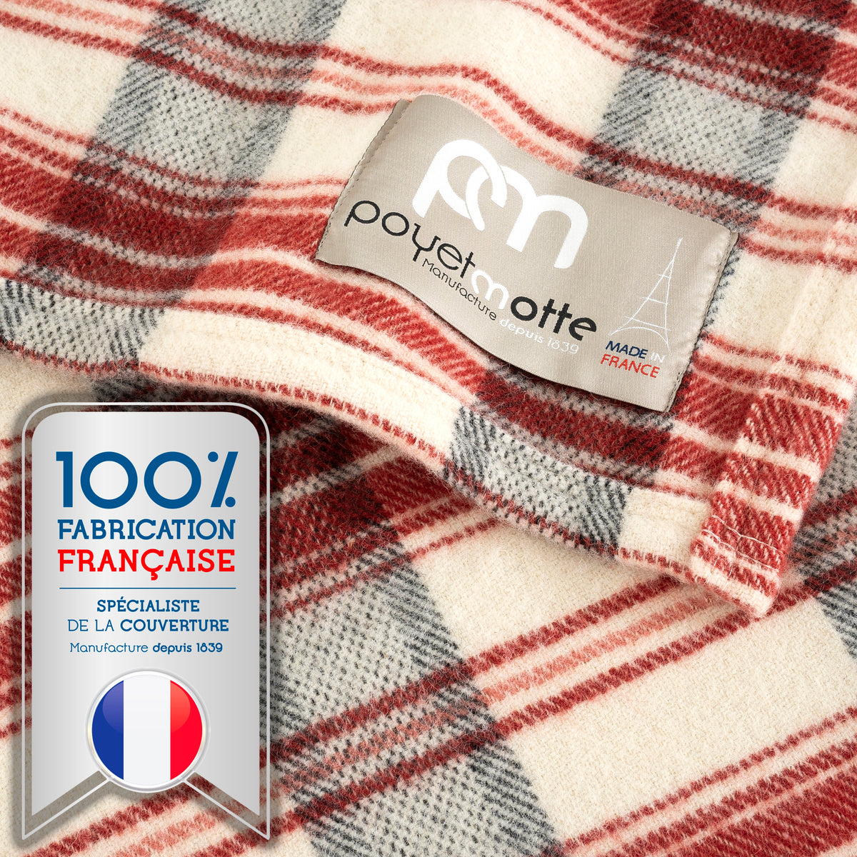 Tahoe wool-blanket-450gsm- rosewood -poyet motte-tag-made in France